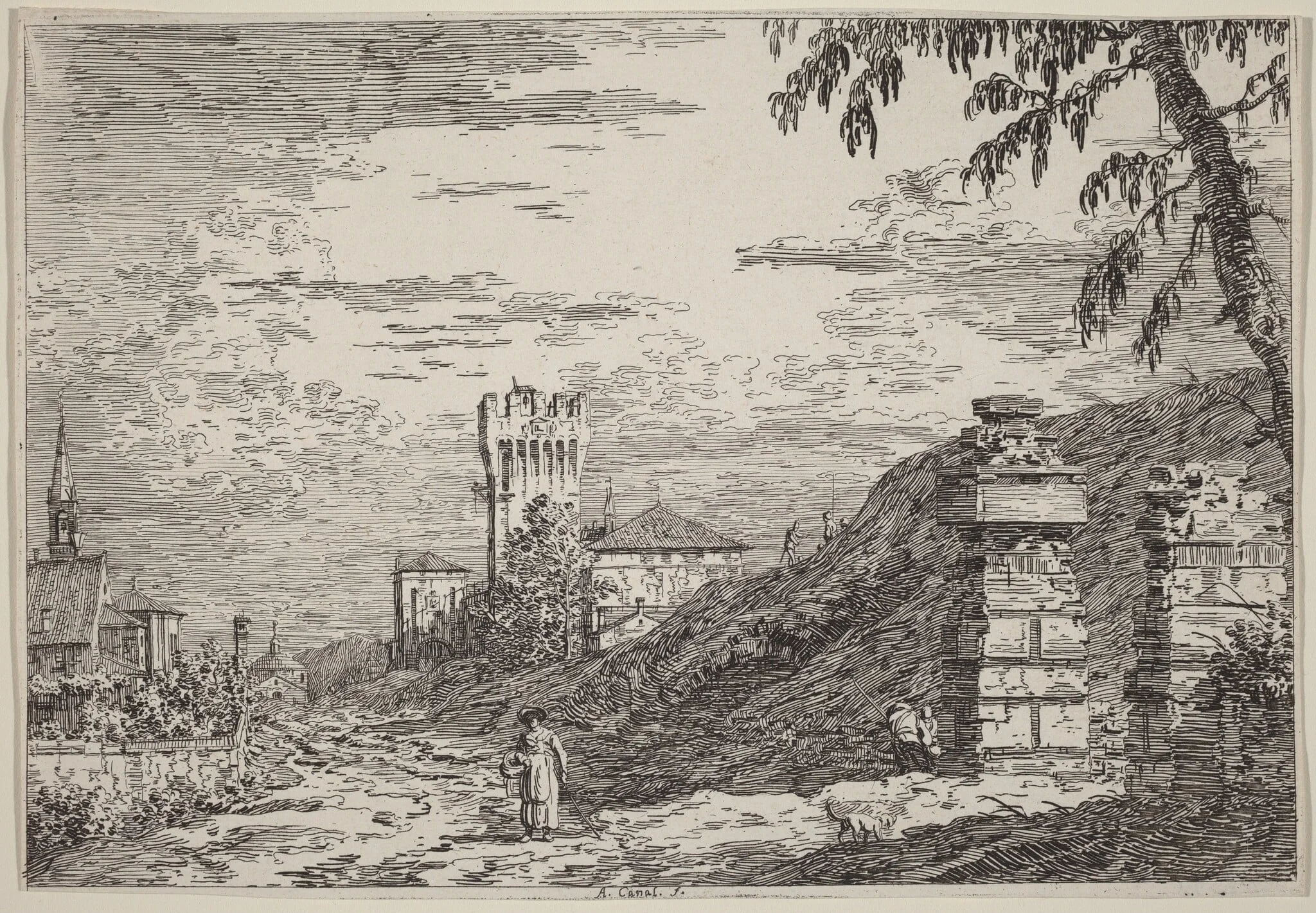 Landscape with Tower and Two Ruined Pillars, detail