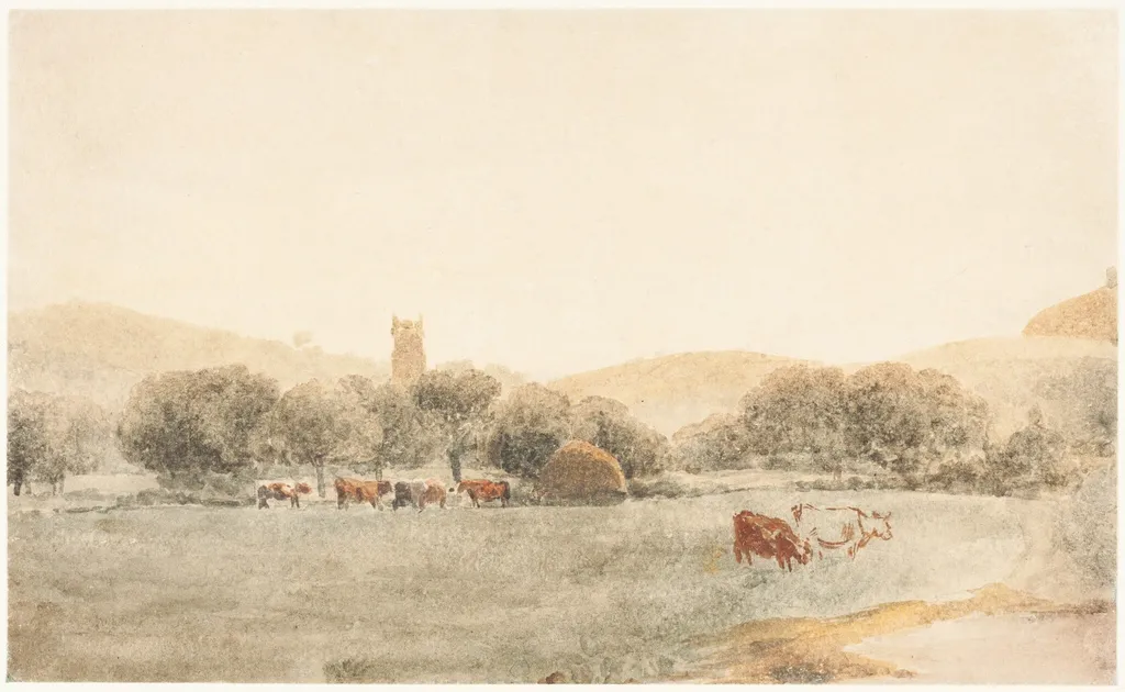 A Meadow with Cattle near Glastonbury, by Peter De Wint, graphite, 1816