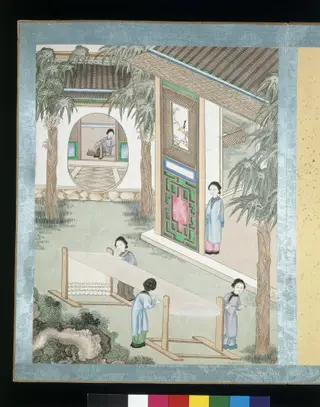 Preparing Warp Yarns, by Jun Wu, paint, 1880