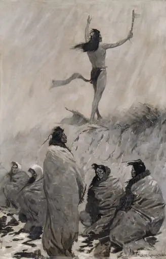 The Fire Eater Raised His Arms to the Thunder Bird, by Frederic Remington, oil, 1900