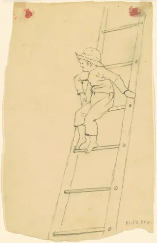 Boy on a Ladder, by James Goodwyn Clonney, graphite, 1845