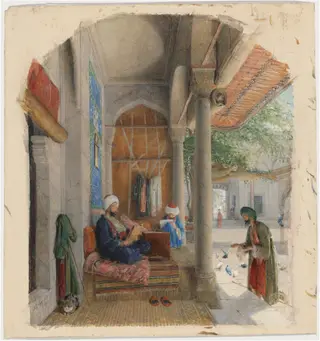 A Fakeer at the Door of a Mosque, Constantinople, by John Frederick Lewis, watercolor, 1863
