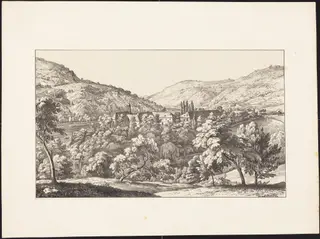 View of the Convent of Neuberg from the Summit, by Ernst Fries, ink, 1829
