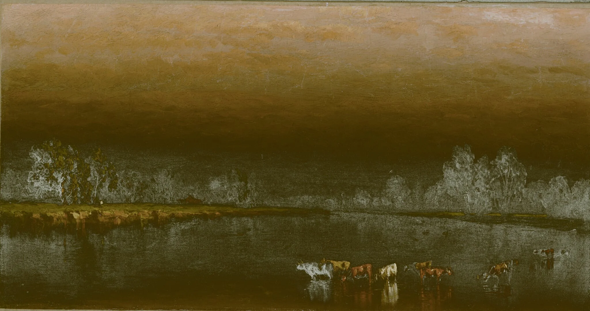 Cows in a Pond at Sunset, detail