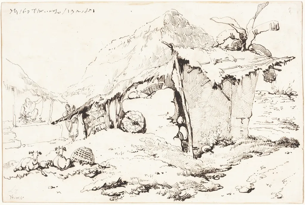 A Village Hut in India [recto], by George Chinnery, ink, 1819