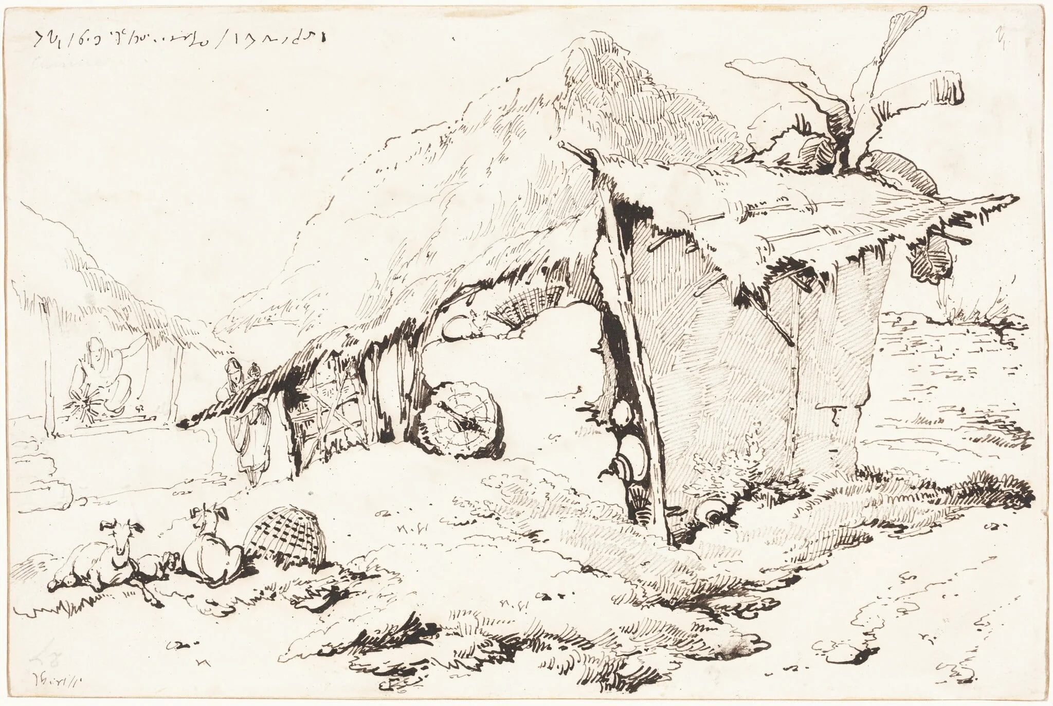 A Village Hut in India [recto], detail