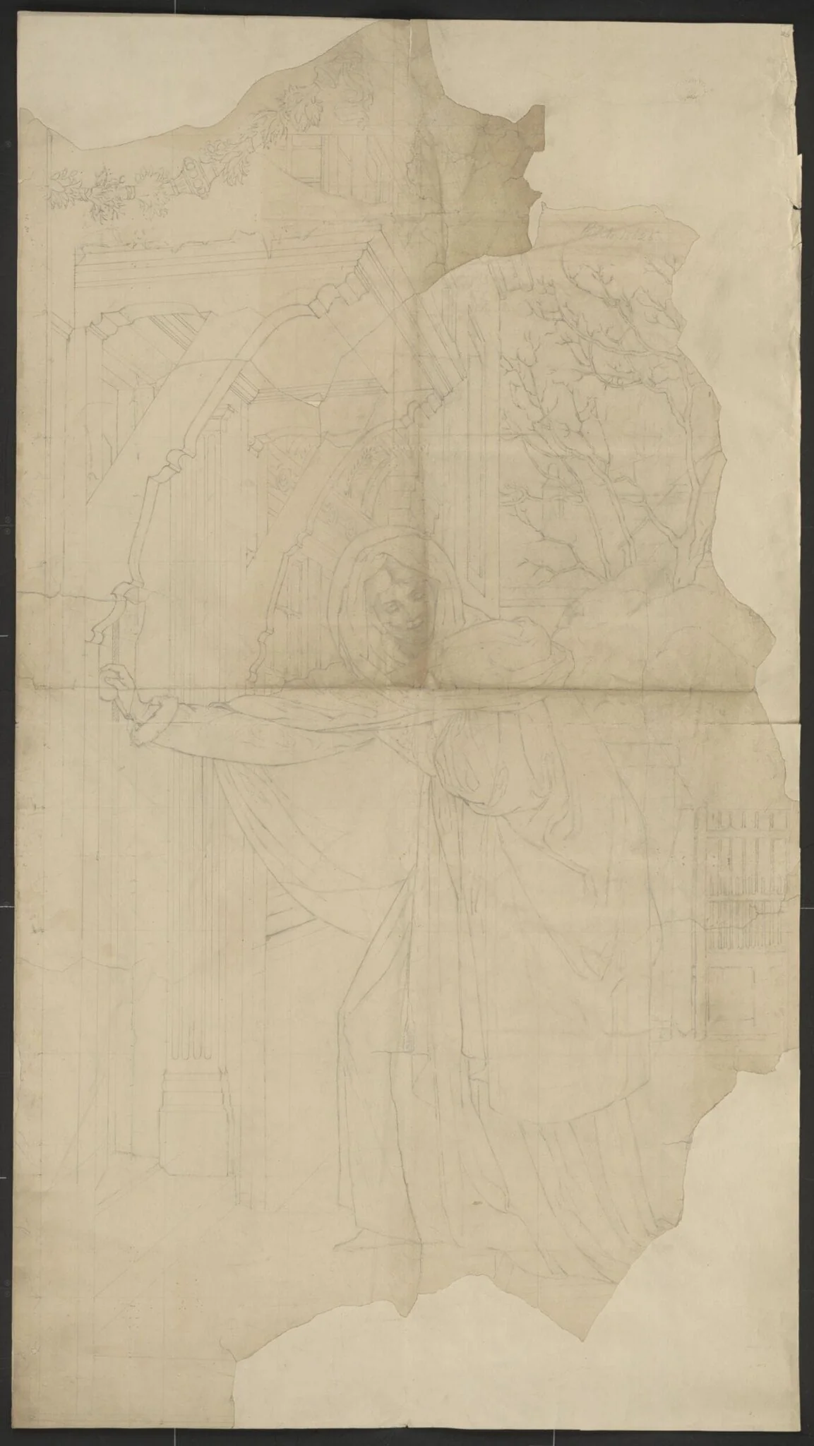Original cartoon for the decoration of panels in the Grill Room of the Victoria and Albert Museum; "January.", detail
