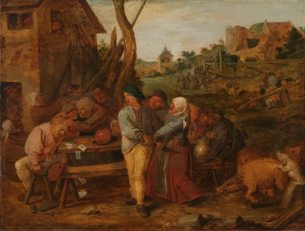 Peasant Brawl, by Adriaen Brouwer, oil, 1620