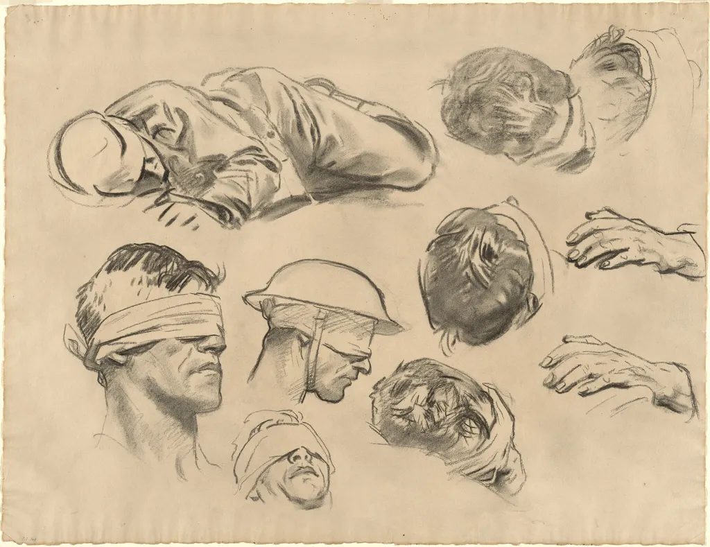 Studies for "Gassed", by John Singer Sargent, charcoal, 1918