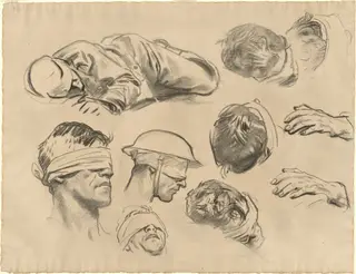 Studies for "Gassed", by John Singer Sargent, charcoal, 1918