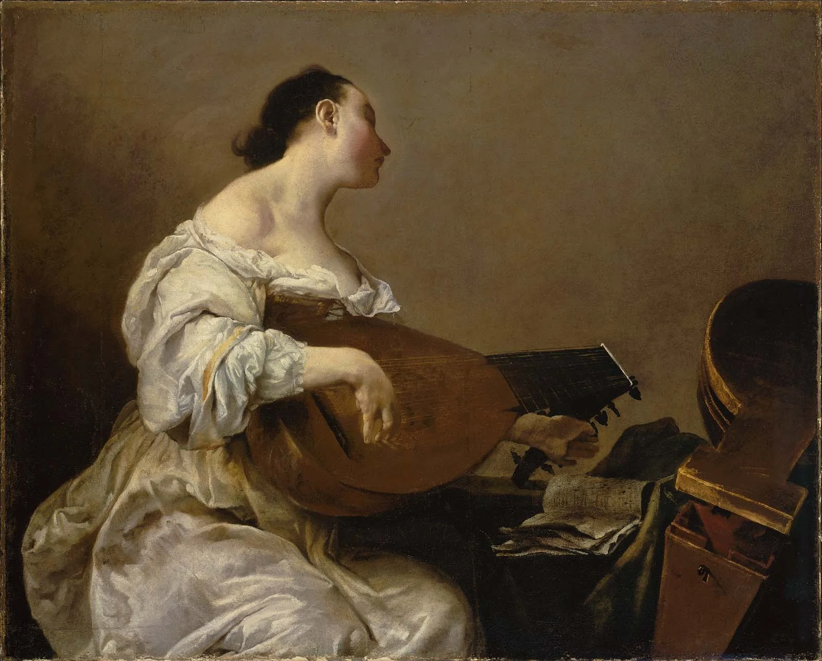 Woman Playing a Lute, detail