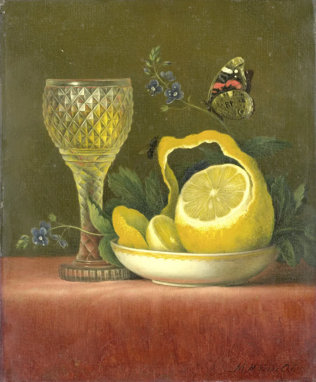 Still Life with Lemon and Cut-glass Wine Goblet, by Maria Margaretha van Os, oil, 1823
