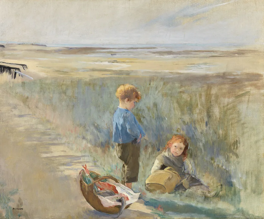 Children on the Sand Dunes, Grandcamp, by Eva Gonzalès, oil