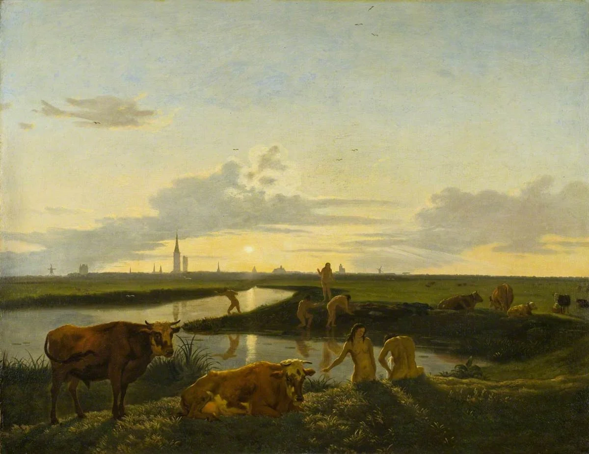 Canal Landscape with Figures Bathing, detail