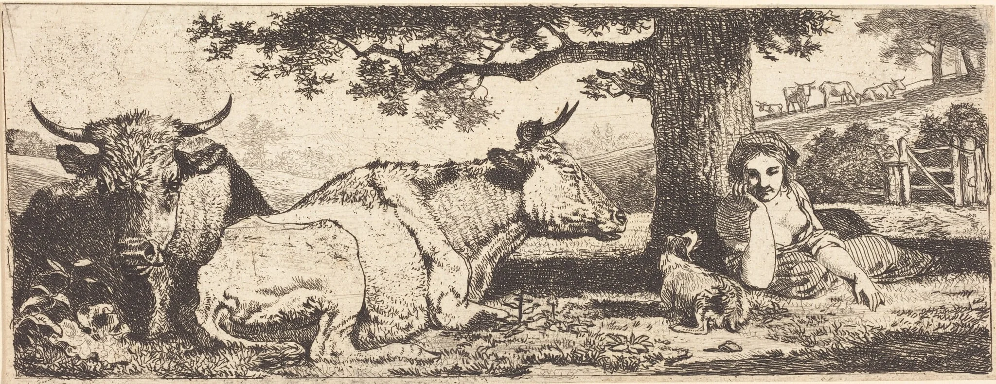 Two Cows and a Woman Lying Down, detail