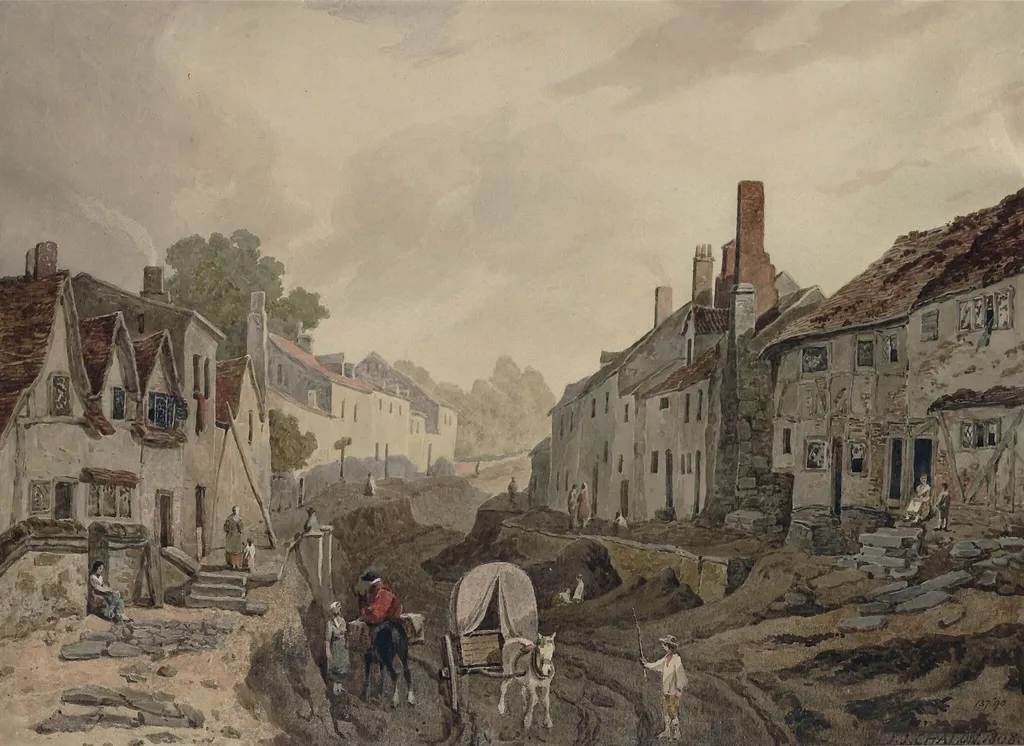 Street scene, Erith, Kent, by Chalon, watercolor, 1808