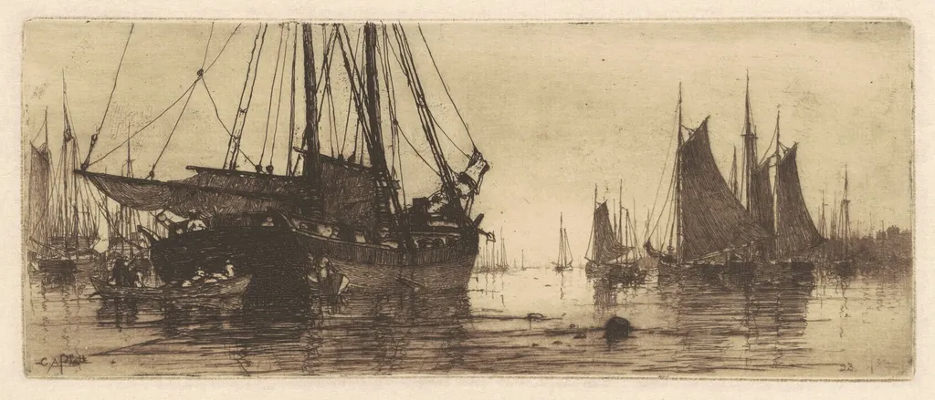 Fishing Boats, by Charles A. Platt, ink, 1881