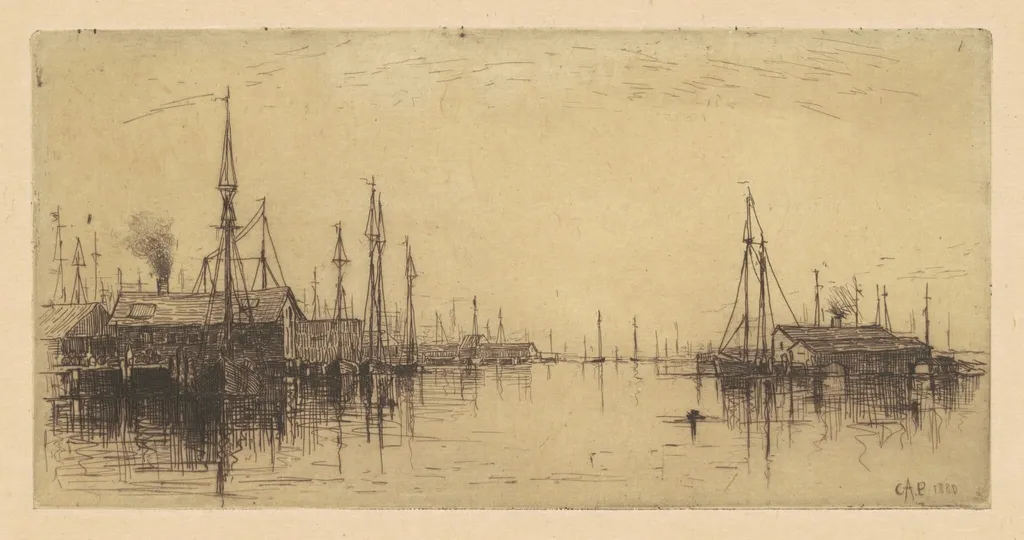 Gloucester Harbor, by Charles A. Platt, ink, 1880