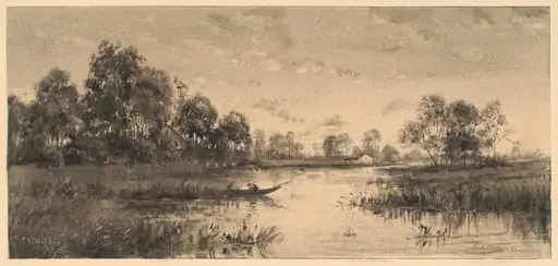 Evening on a River with a Boatman, by Charles A. Walker