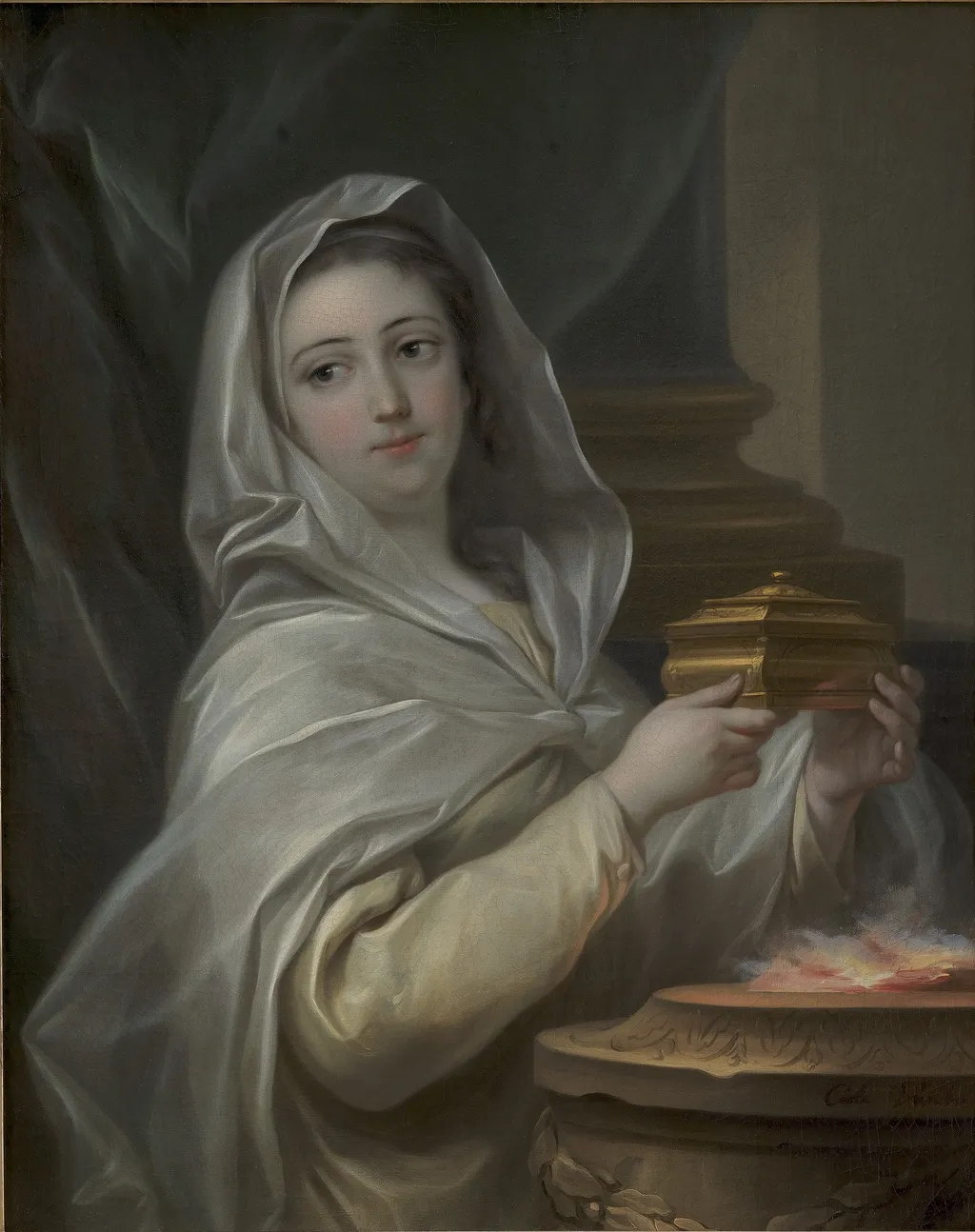 A Vestal. Woman portrayed as a Vestal?, by Charles André van Loo, oil, 1750