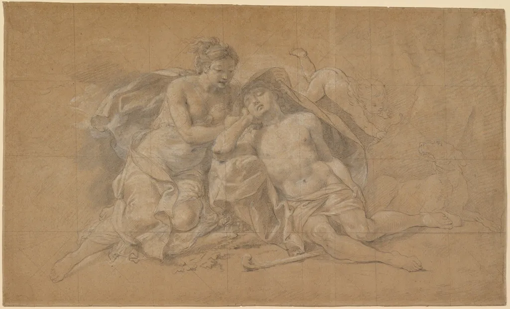 Diana and Endymion, by Charles-Antoine Coypel, chalk, 1724