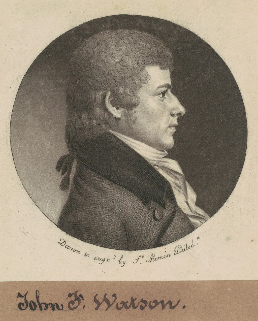 John Fanning Watson, by Charles B. J. Févret de Saint-Mémin, ink, 1800