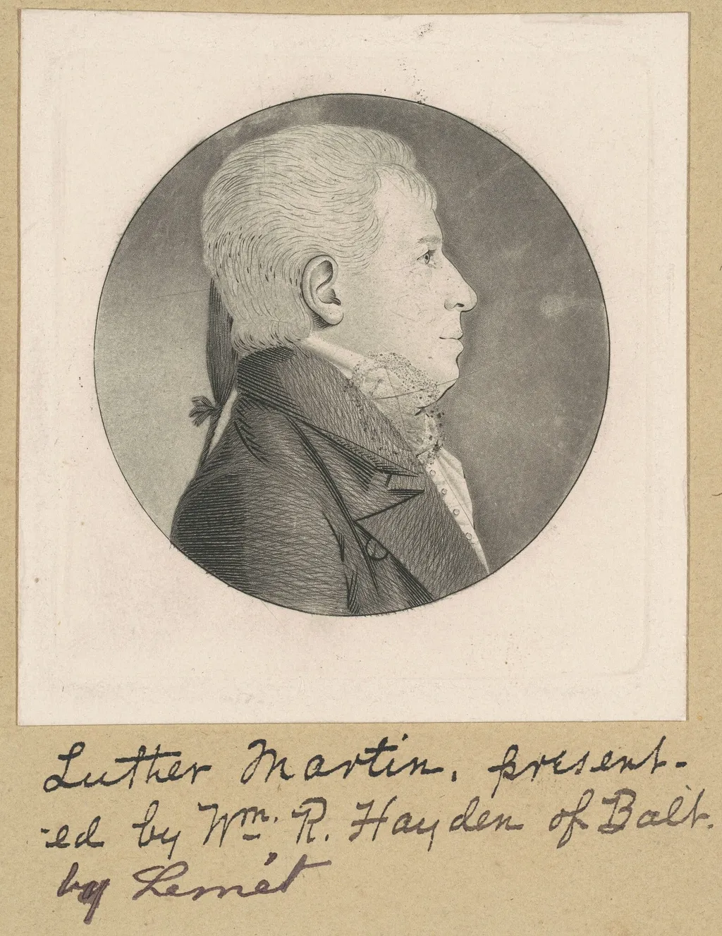 Unidentified Man, by Charles B. J. Févret de Saint-Mémin, ink, 1800