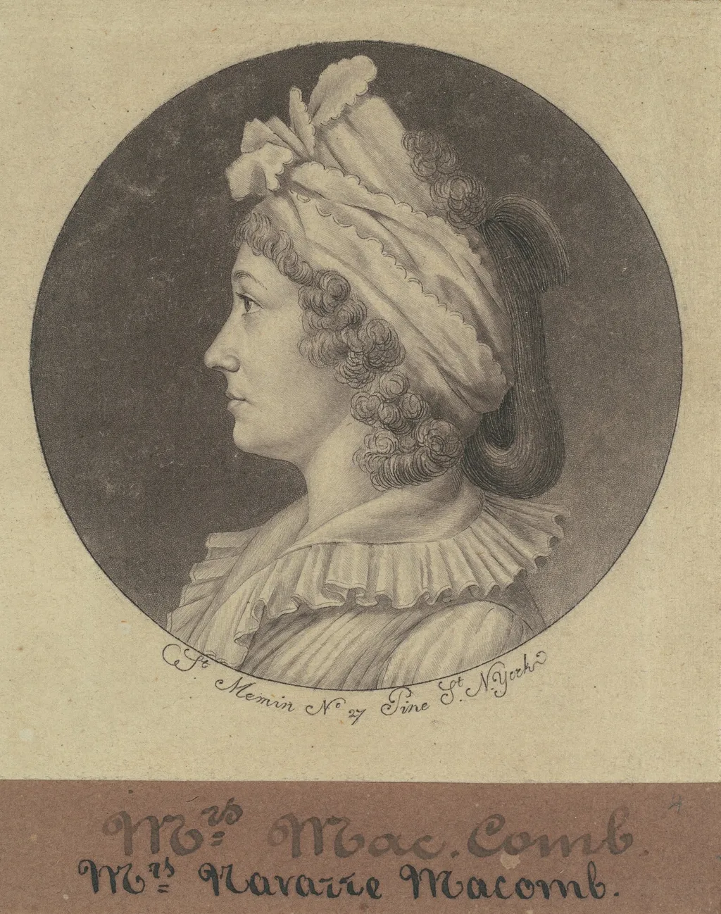 Christina Livingston Macomb, by Charles Balthazar Julien Févret de Saint-Mémin, ink, 1797