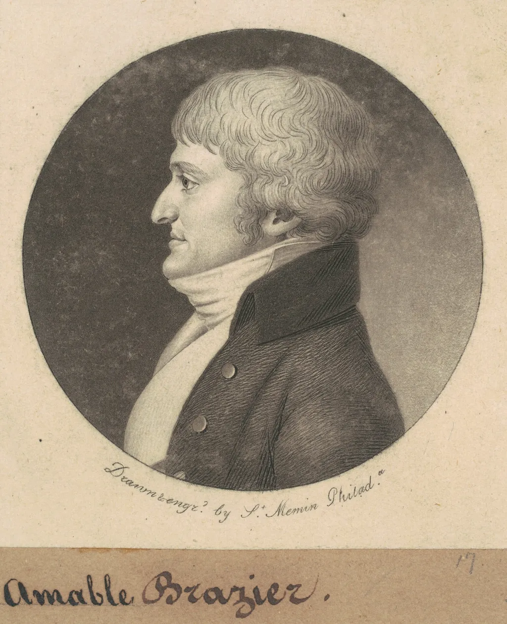 Claude Amable Brasier, by Charles Balthazar Julien Févret de Saint-Mémin, ink, 1800