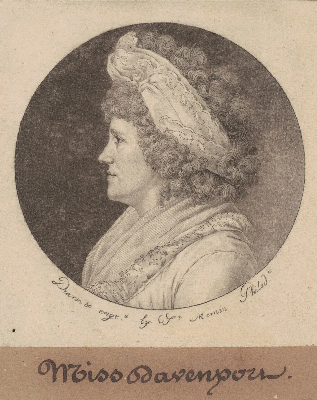 Debby Davenport, by Charles Balthazar Julien Févret de Saint-Mémin, ink, 1798