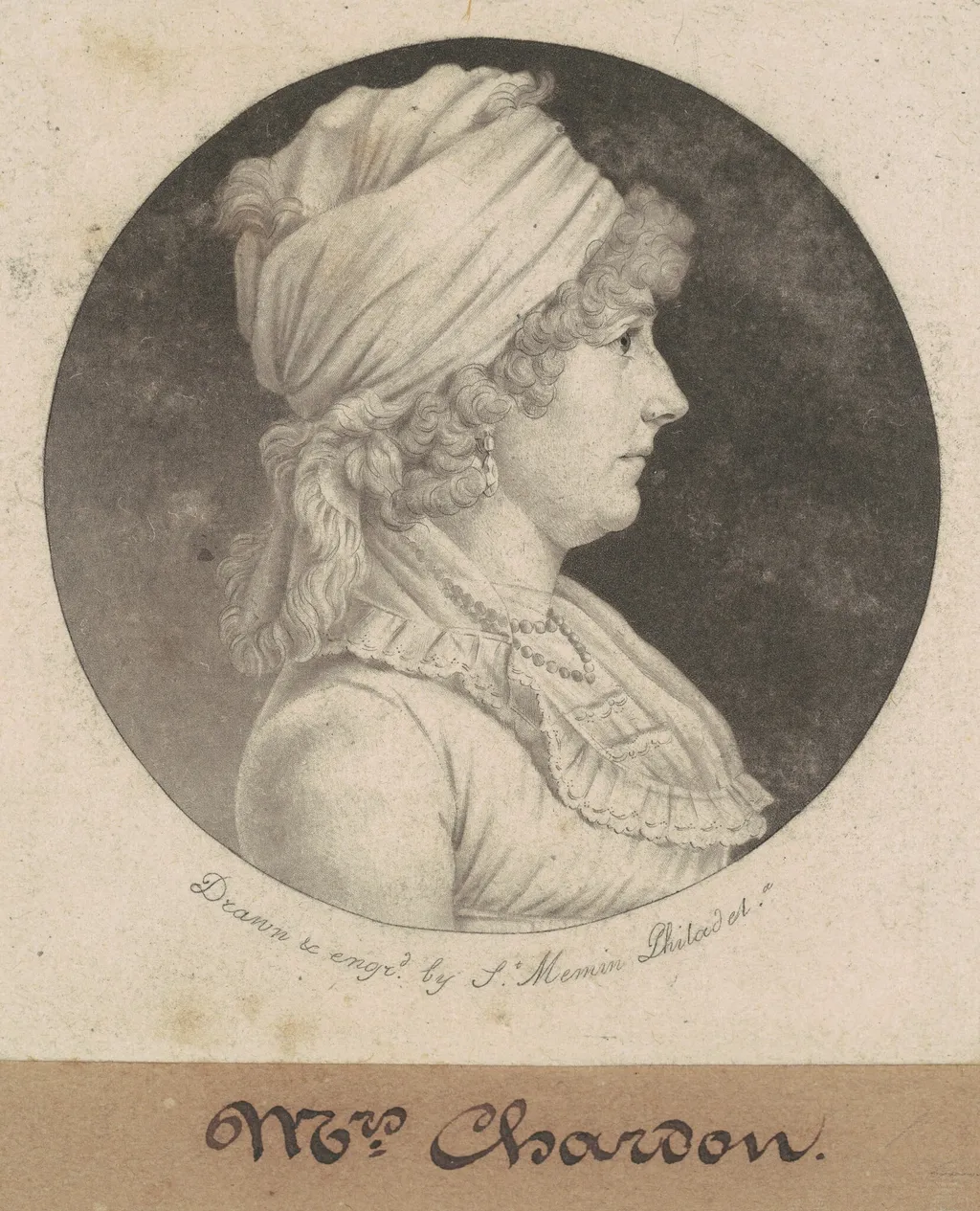 Eleanor Rawle Chardon, by Charles Balthazar Julien Févret de Saint-Mémin, ink, 1800