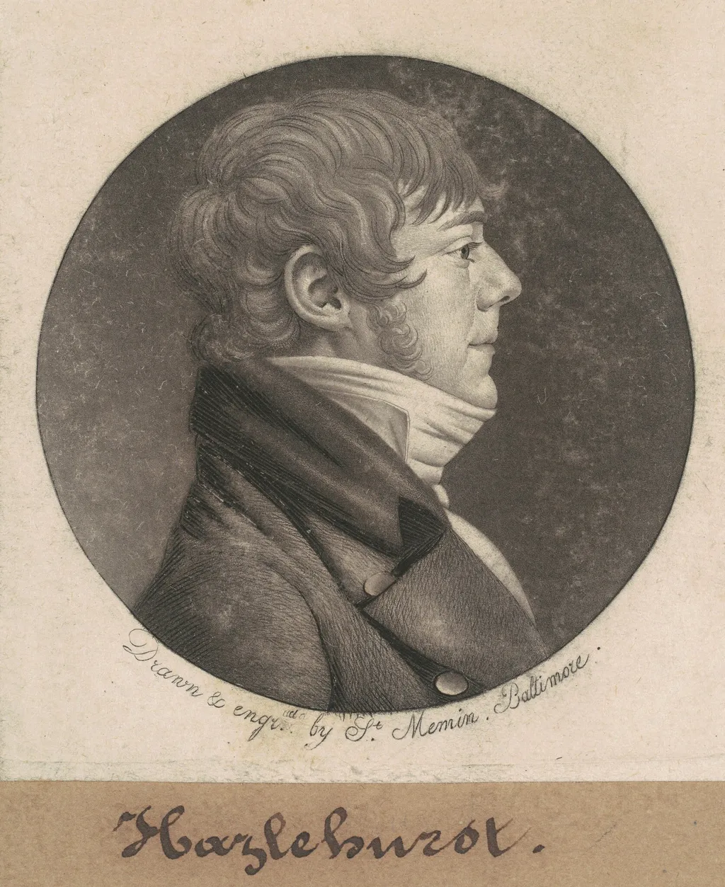 Hazlehurst, by Charles Balthazar Julien Févret de Saint-Mémin, ink, 1803