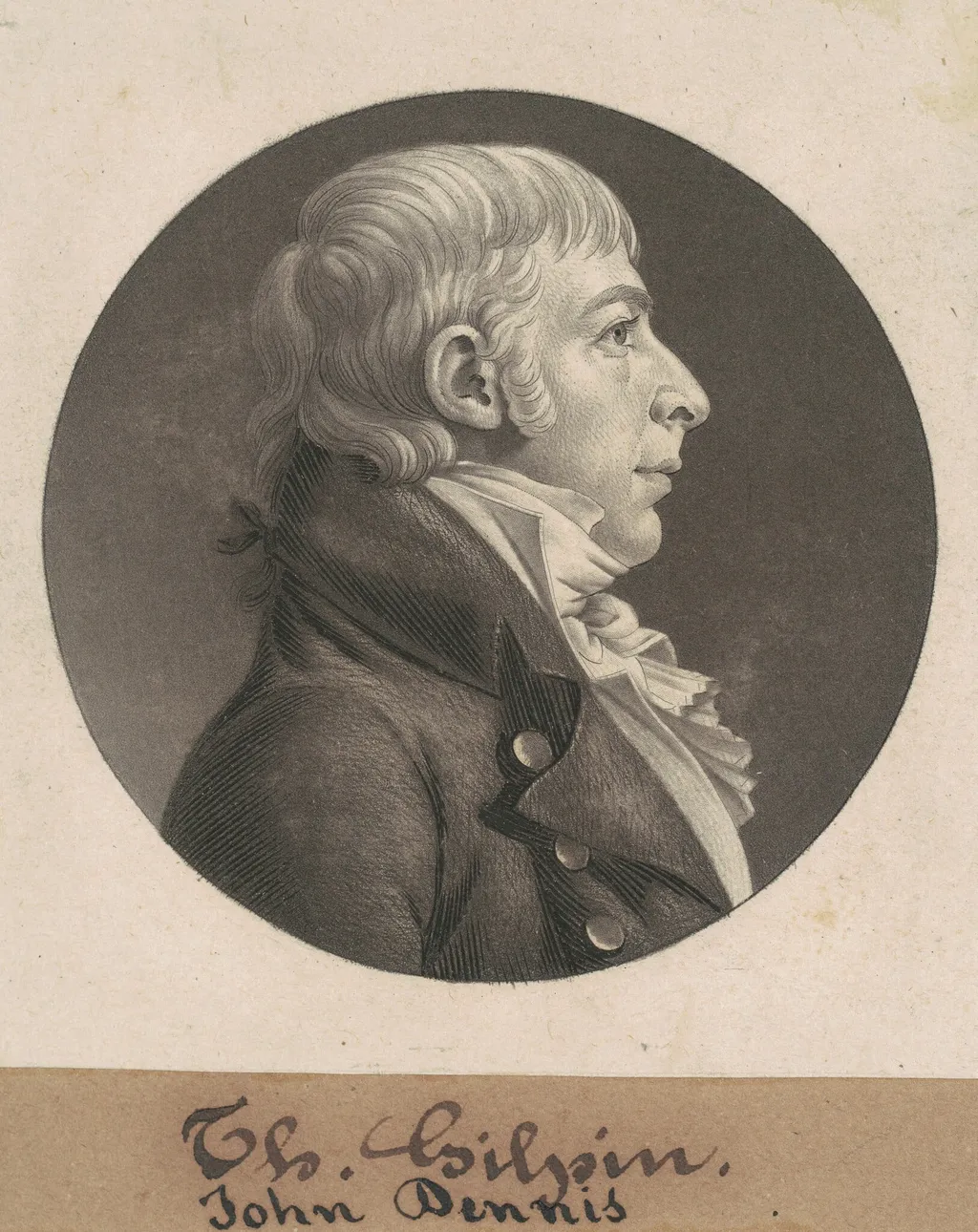 John Dennis, by Charles Balthazar Julien Févret de Saint-Mémin, ink, 1804