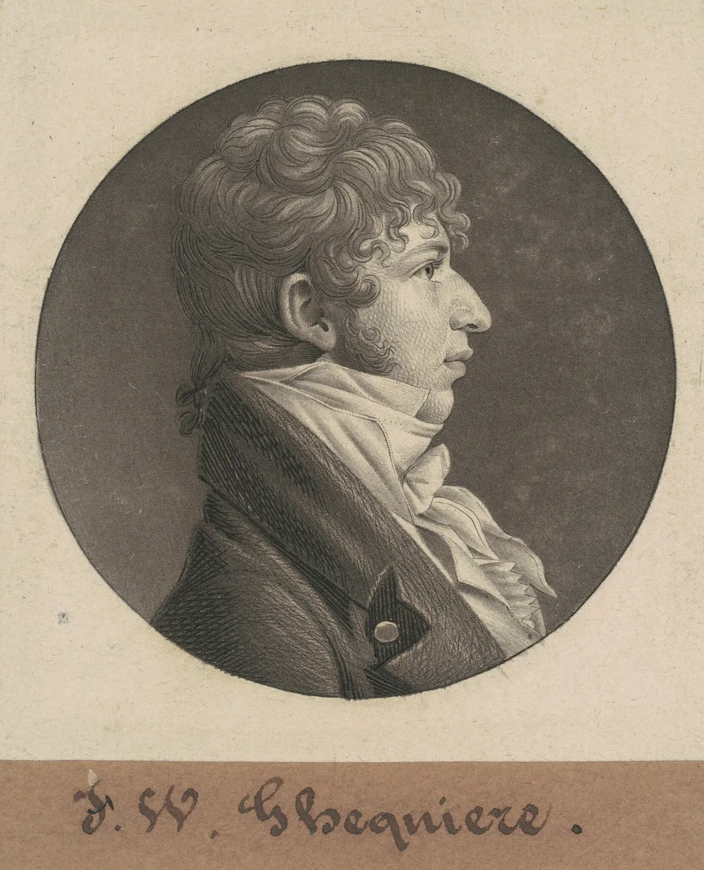 John Francis William Ghequiere, by Charles Balthazar Julien Févret de Saint-Mémin, ink, 1804