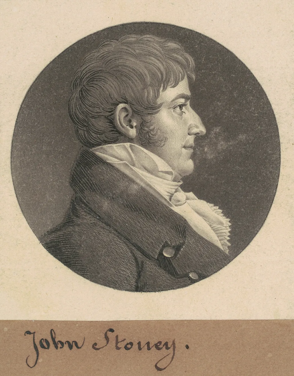 John Stoney, by Charles Balthazar Julien Févret de Saint-Mémin, ink, 1809