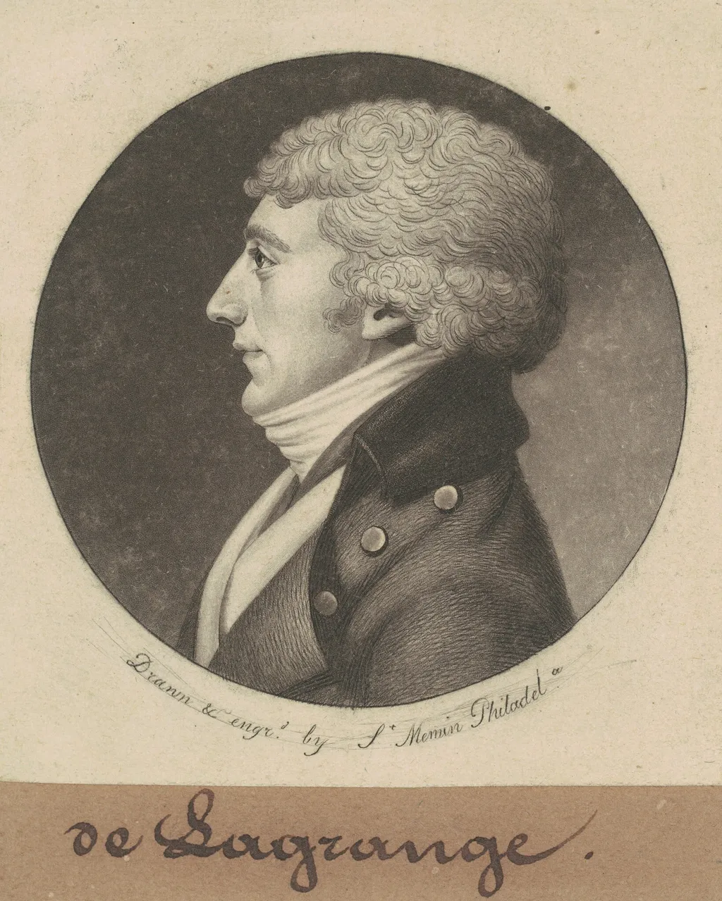 Joseph E. G. M. de la Grange, by Charles Balthazar Julien Févret de Saint-Mémin, ink, 1799