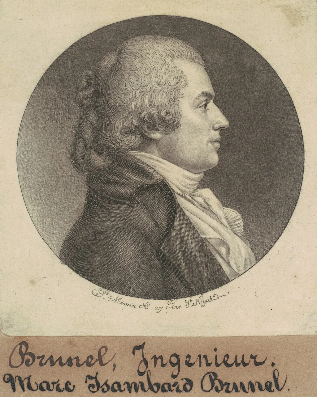 Marc Isambard Brunel, by Charles Balthazar Julien Févret de Saint-Mémin, ink, 1798