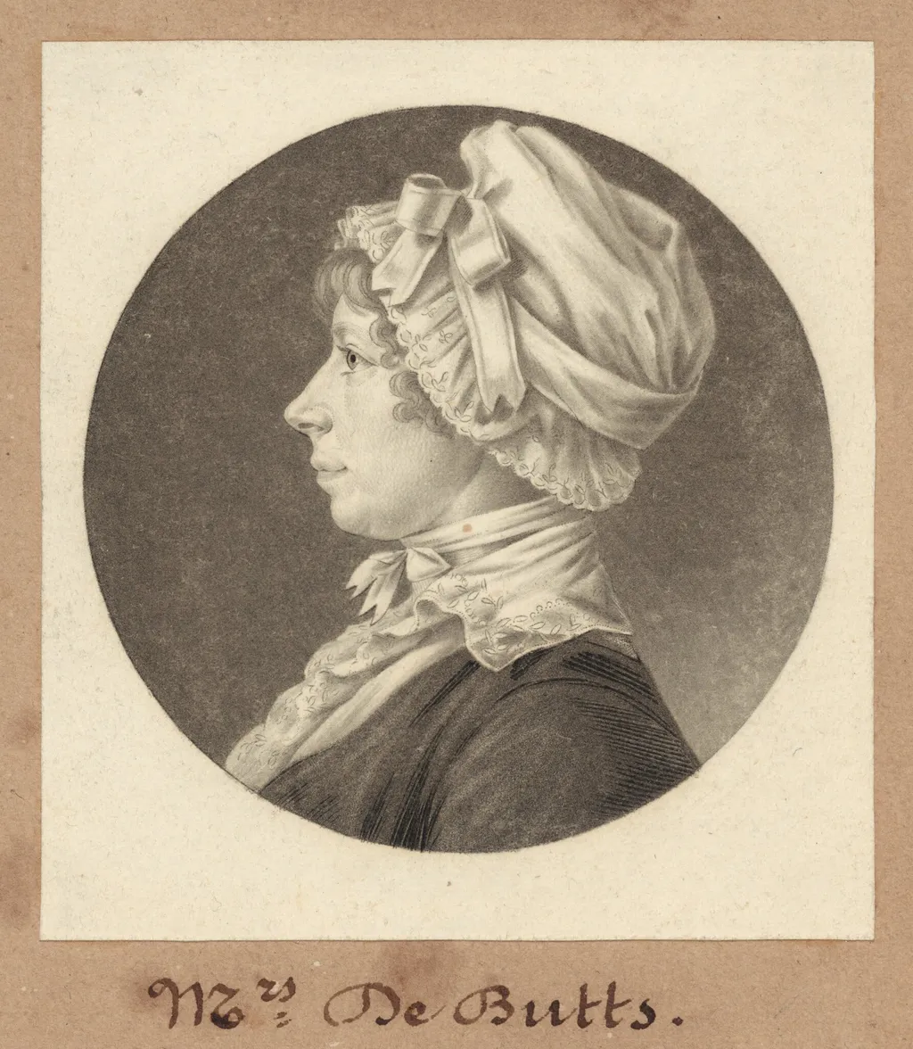Marianne Welby DeButts, by Charles Balthazar Julien Févret de Saint-Mémin, ink, 1805
