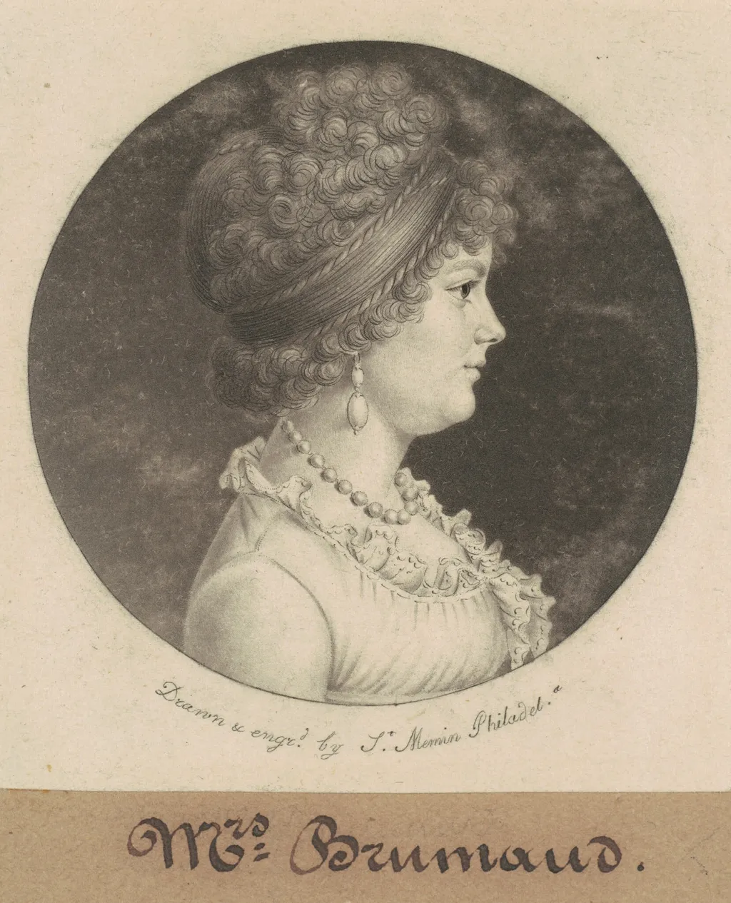 Mrs. Brumaud, by Charles Balthazar Julien Févret de Saint-Mémin, ink, 1800
