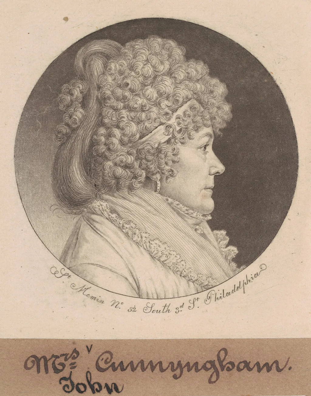 Mrs. Cunnyngham, by Charles Balthazar Julien Févret de Saint-Mémin, ink, 1798