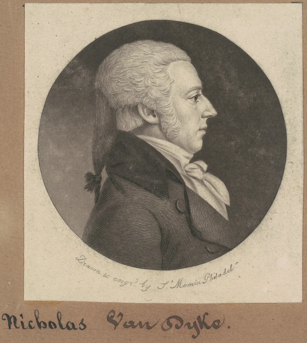 Nicholas Van Dyke, by Charles Balthazar Julien Févret de Saint-Mémin, ink, 1802