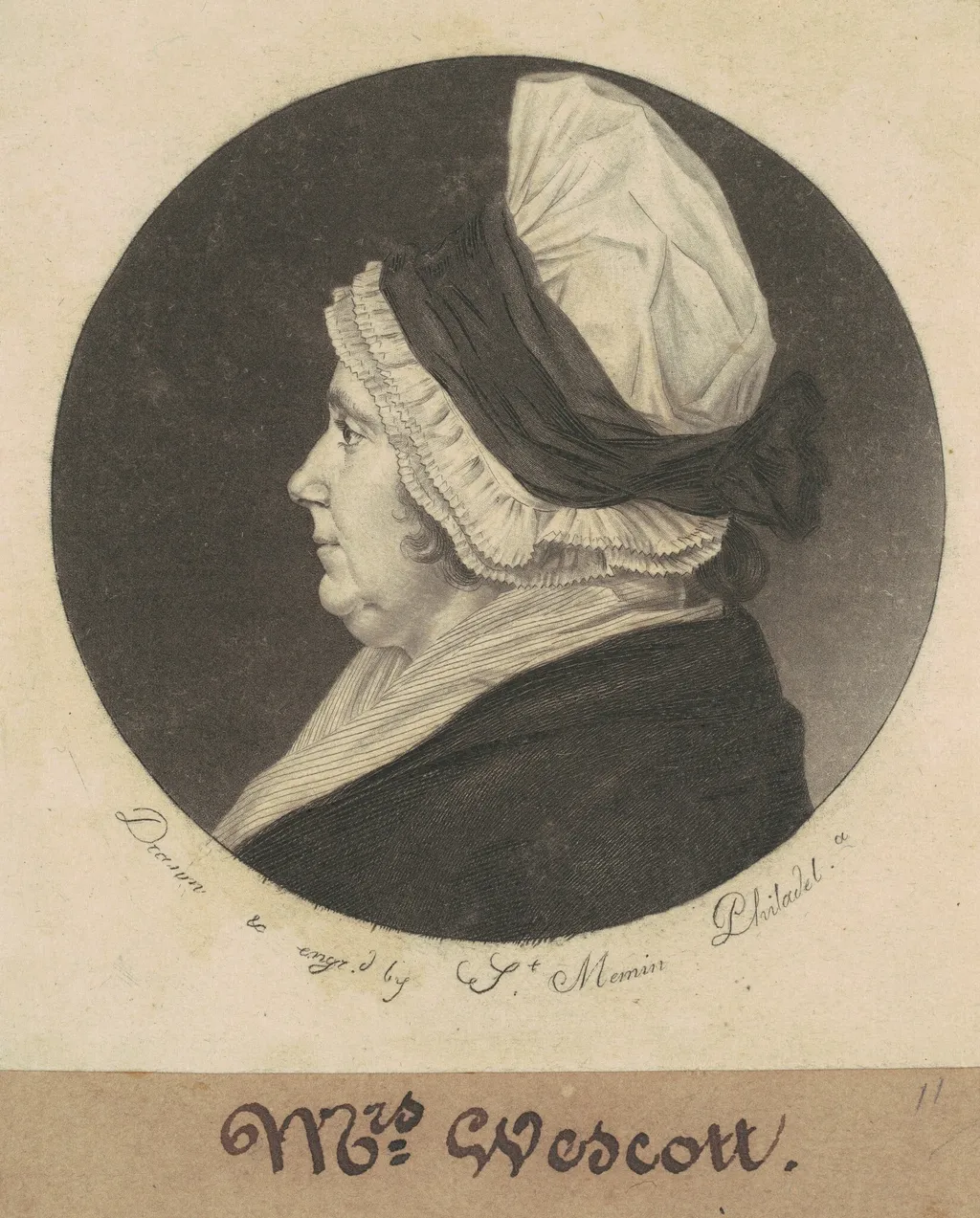 Patience Story Wescott, by Charles Balthazar Julien Févret de Saint-Mémin, ink, 1798