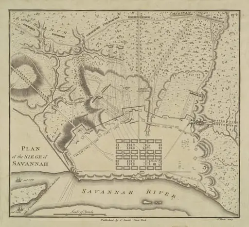 Plan of the Siege of Savannah, by Charles Balthazar Julien Févret de Saint-Mémin