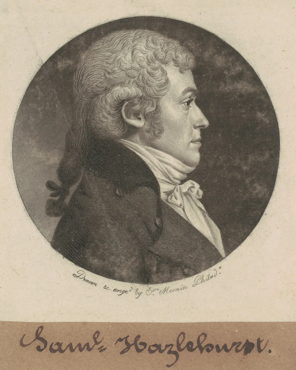 Samuel Hazlehurst, by Charles Balthazar Julien Févret de Saint-Mémin, ink, 1800