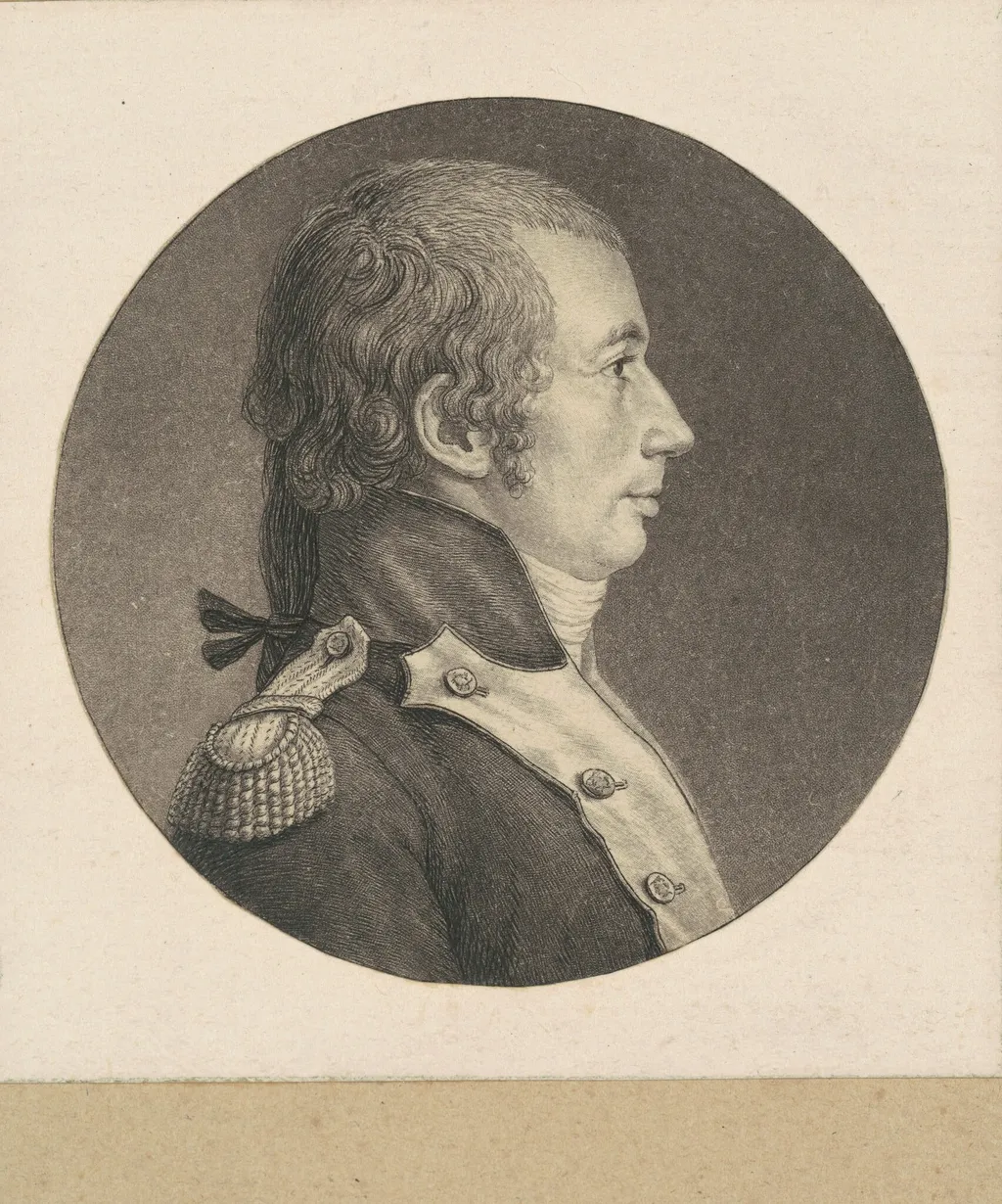 Unidentified Colonel of the French Infantry, by Charles Balthazar Julien Févret de Saint-Mémin, ink, 1797