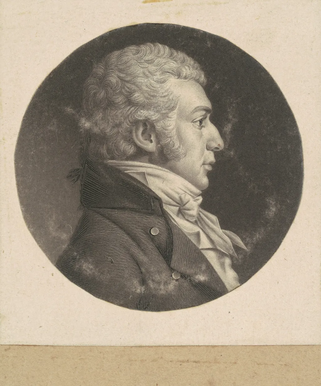 Unidentified Man, by Charles Balthazar Julien Févret de Saint-Mémin, ink, 1800