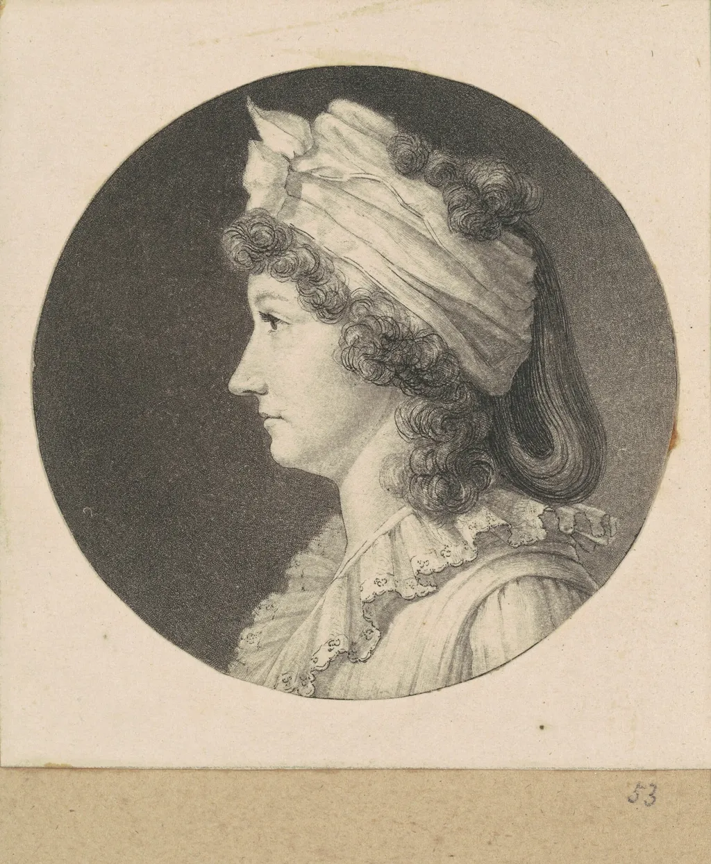Unidentified Woman, by Charles Balthazar Julien Févret de Saint-Mémin, ink, 1797