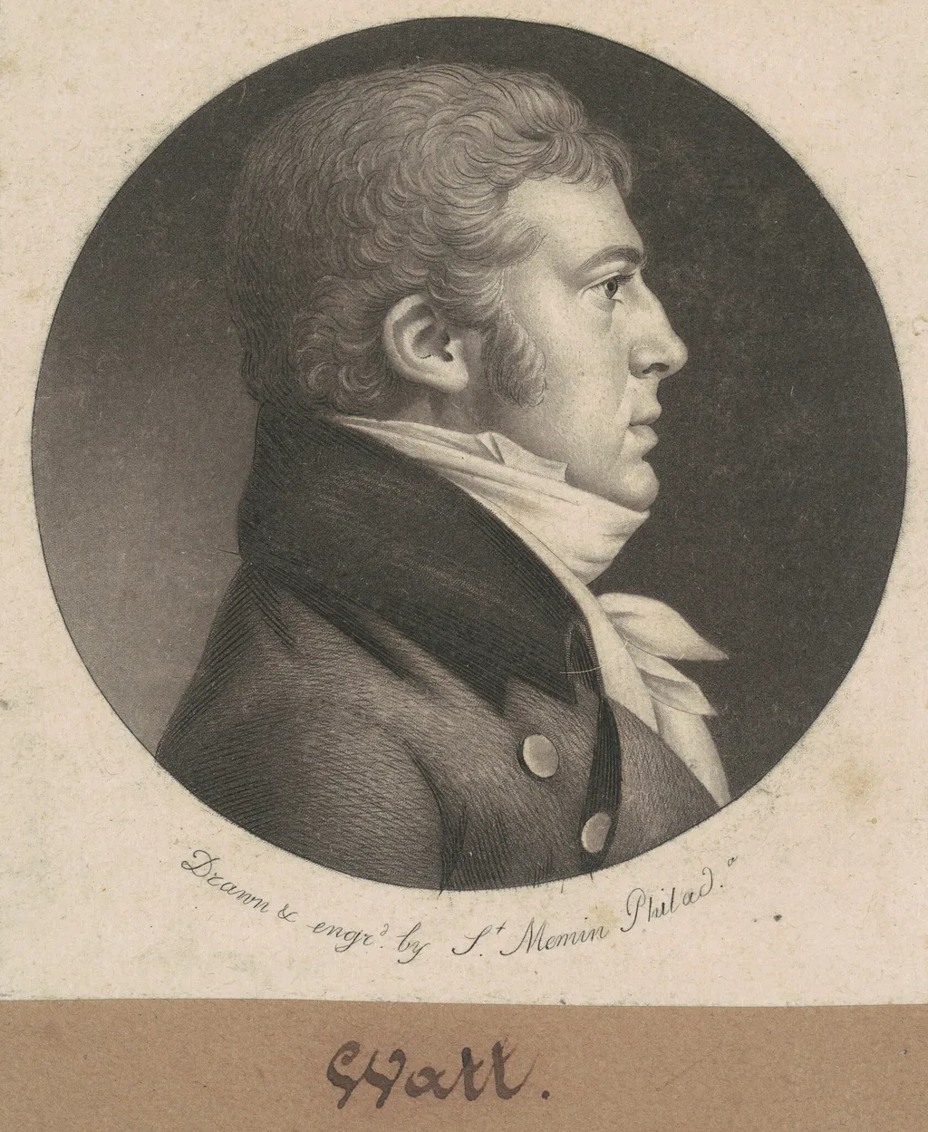 Watt, by Charles Balthazar Julien Févret de Saint-Mémin, ink, 1802