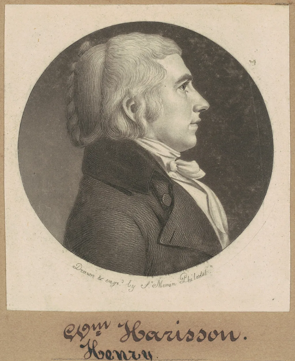 William Henry Harrison, by Charles Balthazar Julien Févret de Saint-Mémin, ink, 1800