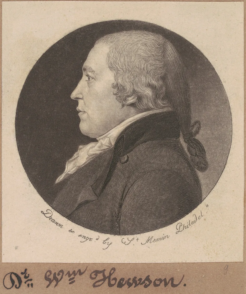 William Hewson, by Charles Balthazar Julien Févret de Saint-Mémin, ink, 1798
